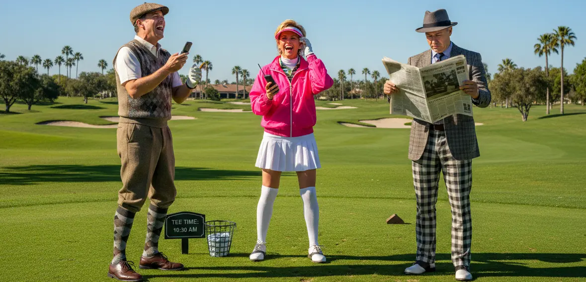 Modern golfers reading news on mobile apps